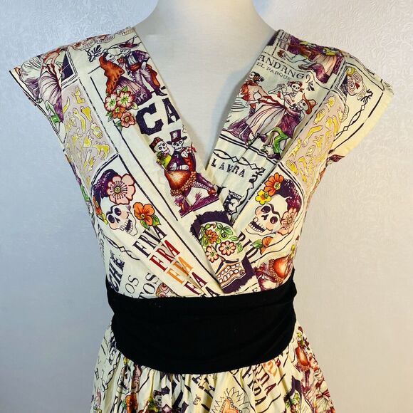 Folter sz S Day of the Dead Swing Dress - Picture 2 of 16